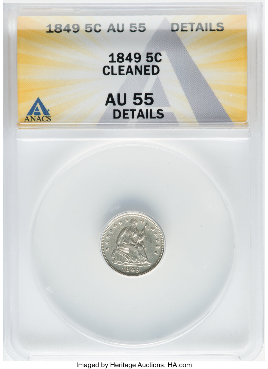 1849 H10C -- Cleaned -- ANACS. AU55 Details. Mintage 1,309,000....