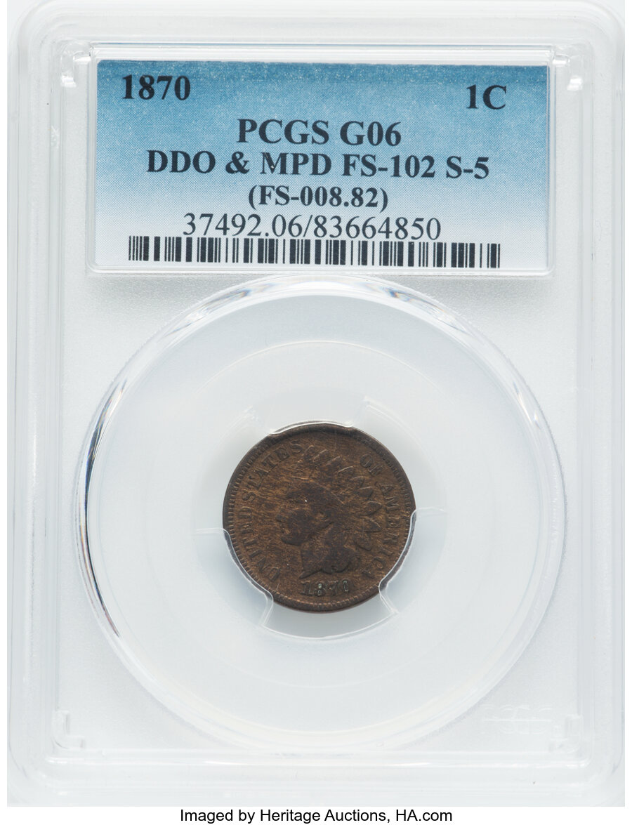 1870 1c Doubled Die Obverse, Misplaced Date, FS-102, S-5 MS BN
