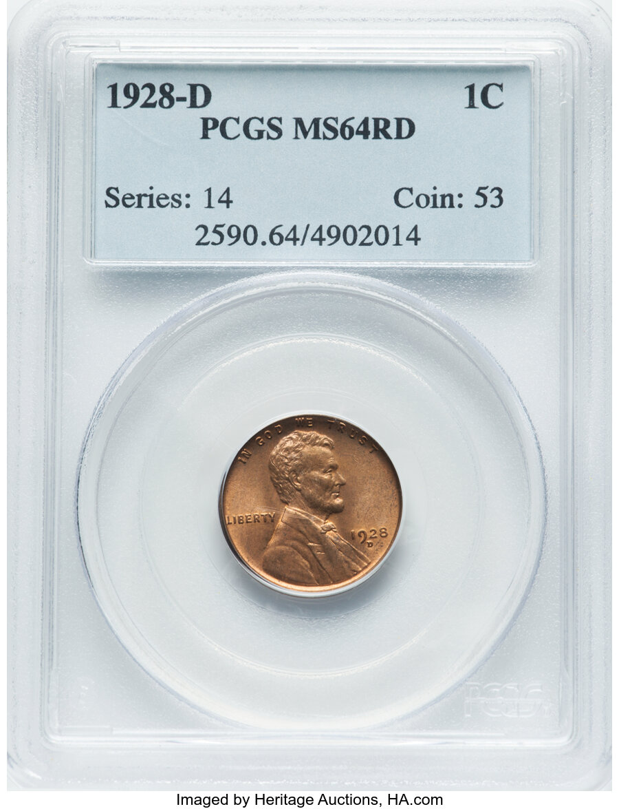 1928-D 1C MS64 Red PCGS. PCGS Population: (353/128). NGC Census: (55/39). CDN: $240 Whsle. Bid for NGC/PCGS MS64. Mintage 3...