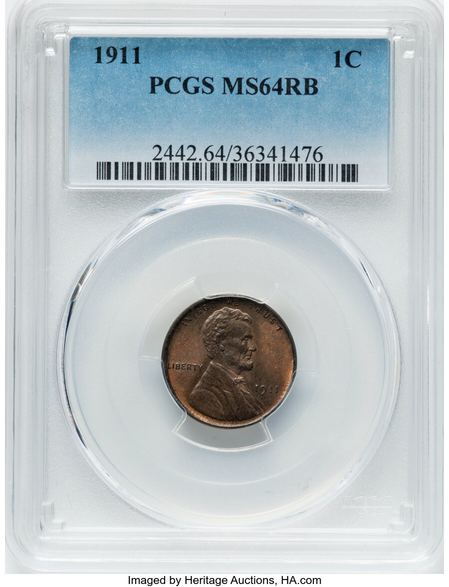 1911 1C MS64 Red and Brown PCGS. PCGS Population: (384/127). NGC Census: (219/112). CDN: $60 Whsle. Bid for NGC/PCGS MS64. ...