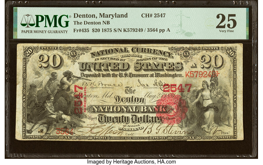 Denton, MD - $20 1875 Fr. 435 The Denton National Bank Ch. # 2547 PMG Very Fine 25....
