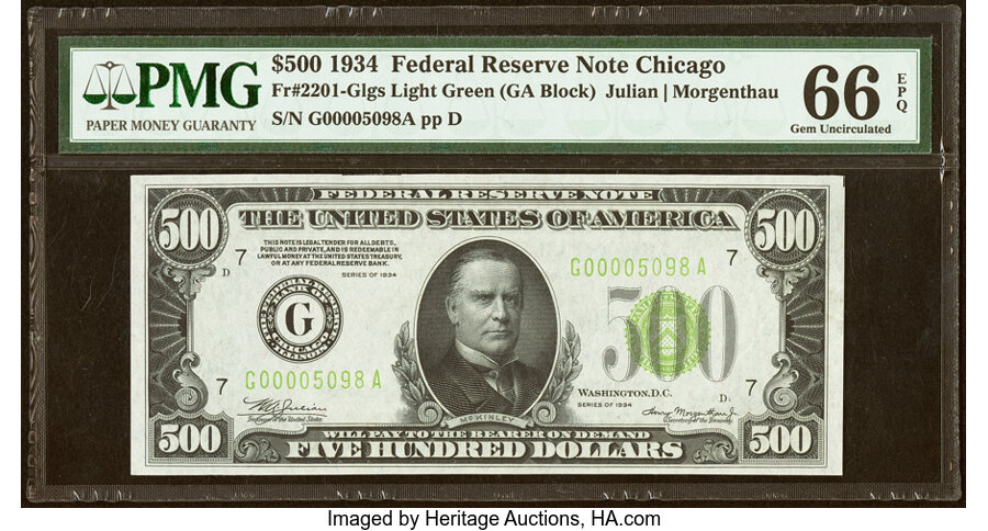 1934 Chicago Federal Reserve Notes Small $500 Pricing Guide | Greensheet