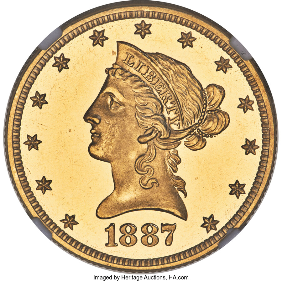 1887 $10 PR65 Cameo NGC. JD-1, R.6....