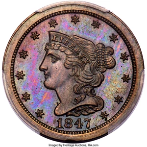 image for: 1847 1/2 C Reverse of 1840, Second Restrike, B-3, High R.5, PR66 Brown PCGS. CAC....