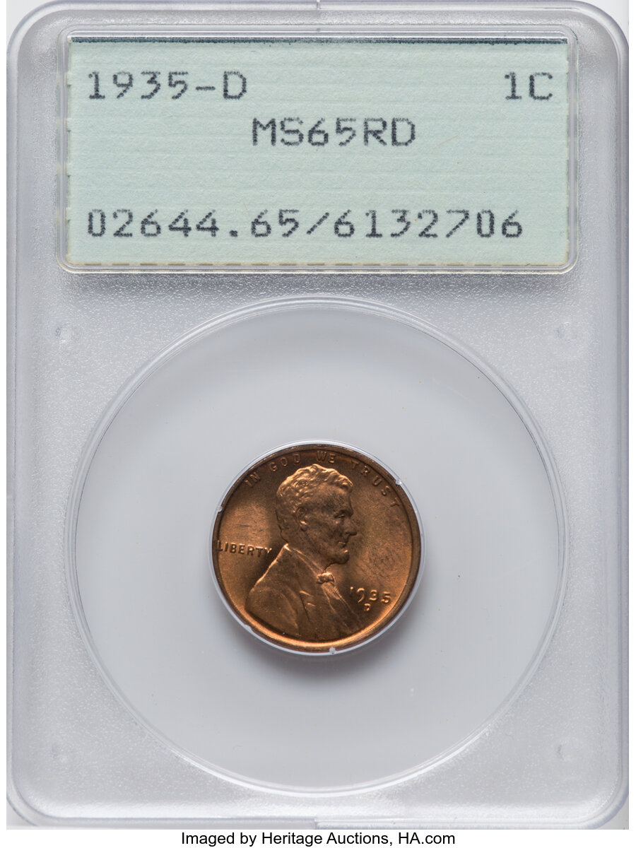 1935-D 1C MS65 Red PCGS. PCGS Population: (710/1401). NGC Census: (371/1238). CDN: $40 Whsle. Bid for NGC/PCGS MS65. Mintag...