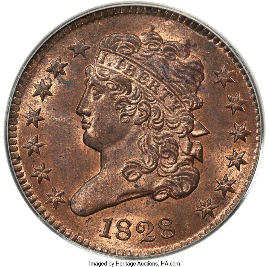 image for: 1828 1/2 C 13 Stars, C-3, B-2, R.1, MS64 Red PCGS....