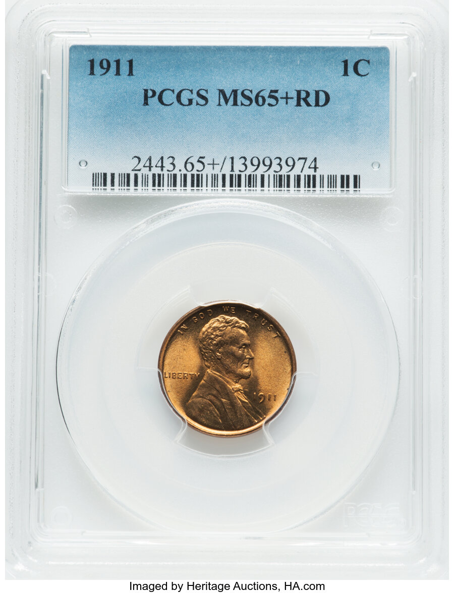 1911 1C MS65+ Red PCGS. PCGS Population: (238/152 and 4/29+). NGC Census: (54/38 and 0/1+). CDN: $400 Whsle. Bid for NGC/PC...
