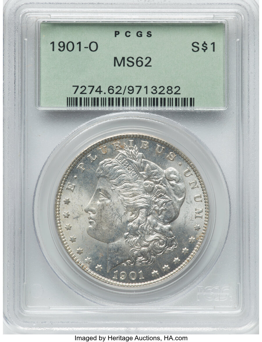 1901-O $1 MS62 PCGS. PCGS Population: (2490/34027). NGC Census: (2214/43722). CDN: $59 Whsle. Bid for NGC/PCGS MS62. Mintag...