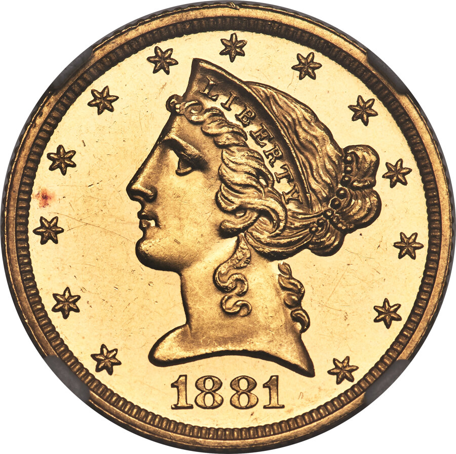 image for: 1881 $5 PR63 Ultra Cameo NGC. JD-1, R.6....