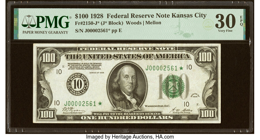 Fr. 2150-J* $100 1928 Federal Reserve Note. PMG Very Fine 30 EPQ....
