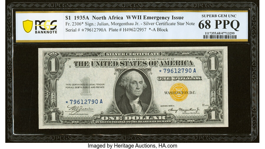 Fr. 2306* $1 1935A North Africa Silver Certificate Star. PCGS Banknote Superb Gem Unc 68 PPQ....