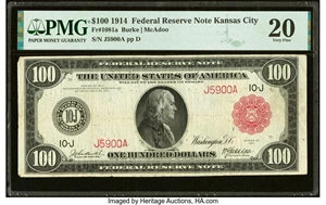 image for: Fr. 1081a $100 1914 Red Seal Federal Reserve Note PMG Very Fine 20....