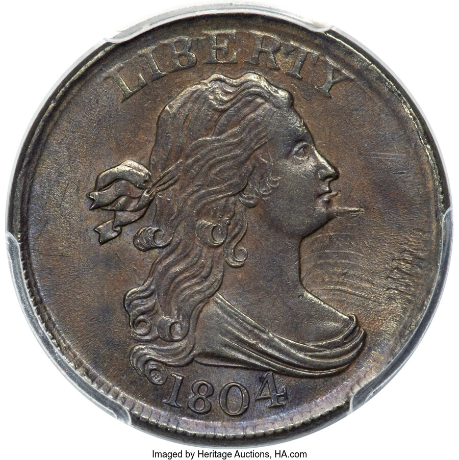 1804 1/2 C Spiked Chin, C-8, B-7, R.1, MS64 Brown PCGS. CAC....
