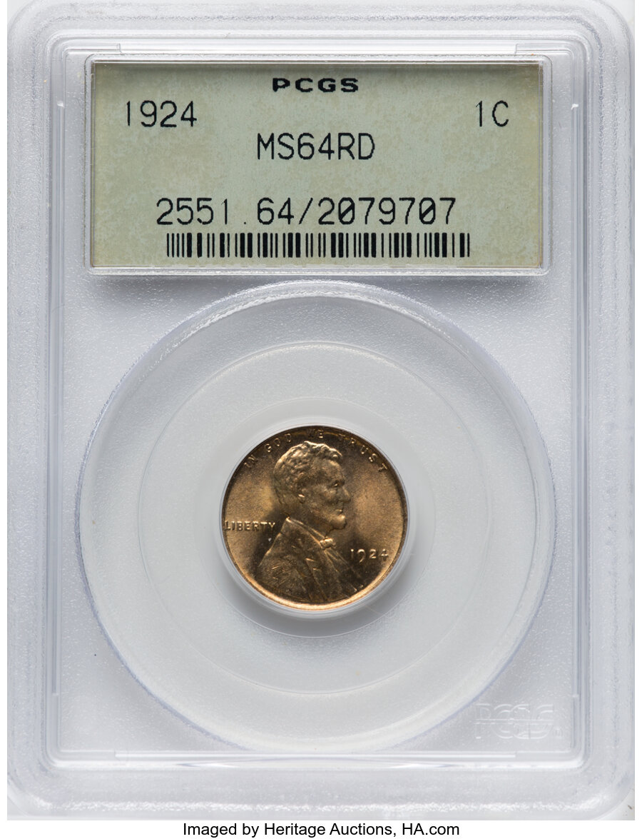 1924 1C MS64 Red PCGS. PCGS Population: (298/351). NGC Census: (62/82). CDN: $120 Whsle. Bid for NGC/PCGS MS64. Mintage 75,...