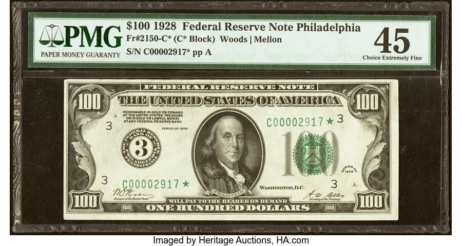 Fr. 2150-C* $100 1928 Federal Reserve Note. PMG Choice Extremely Fine 45....