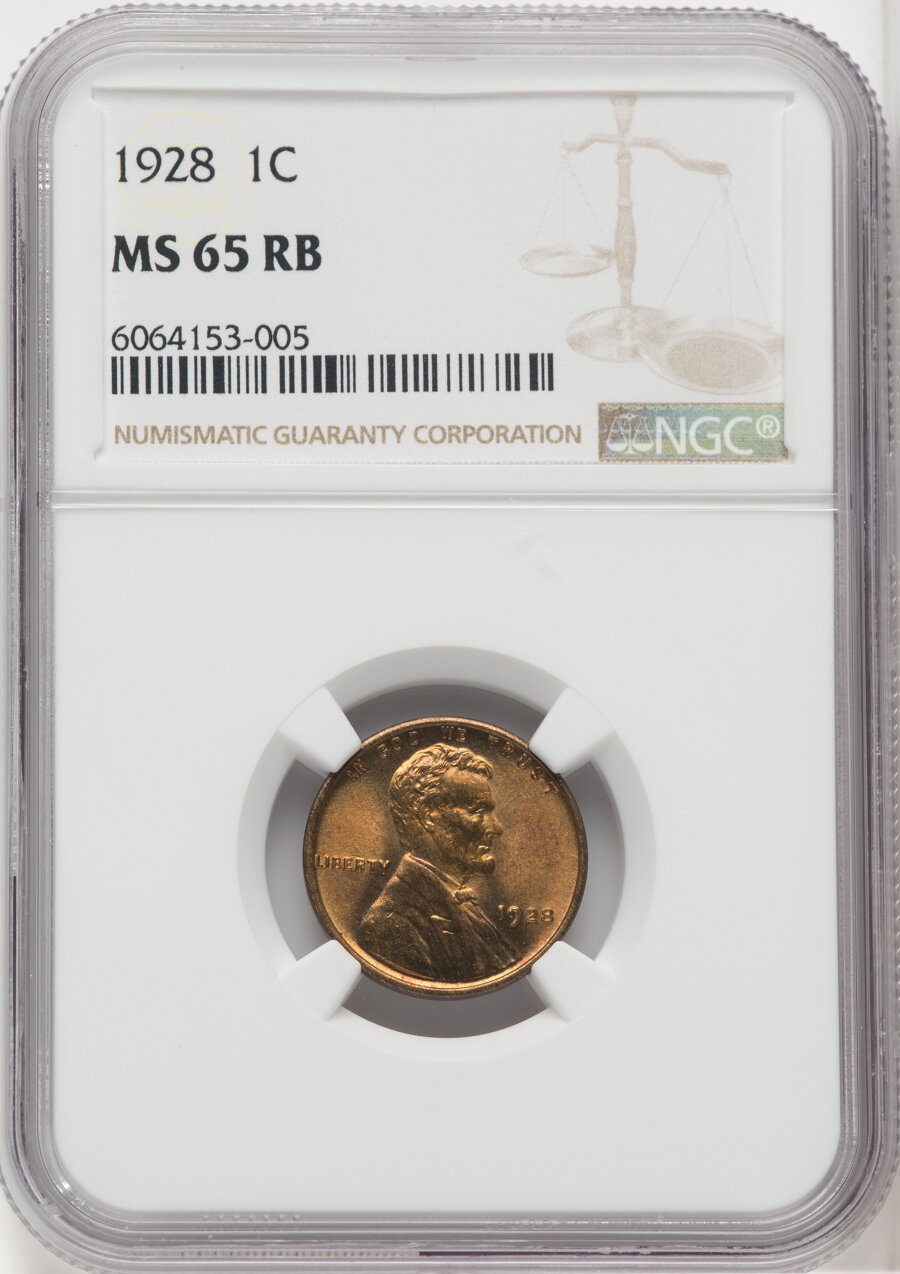1928 1C MS65 Red and Brown NGC. NGC Census: (90/18). PCGS Population: (103/16). CDN: $90 Whsle. Bid for NGC/PCGS MS65. Mint...