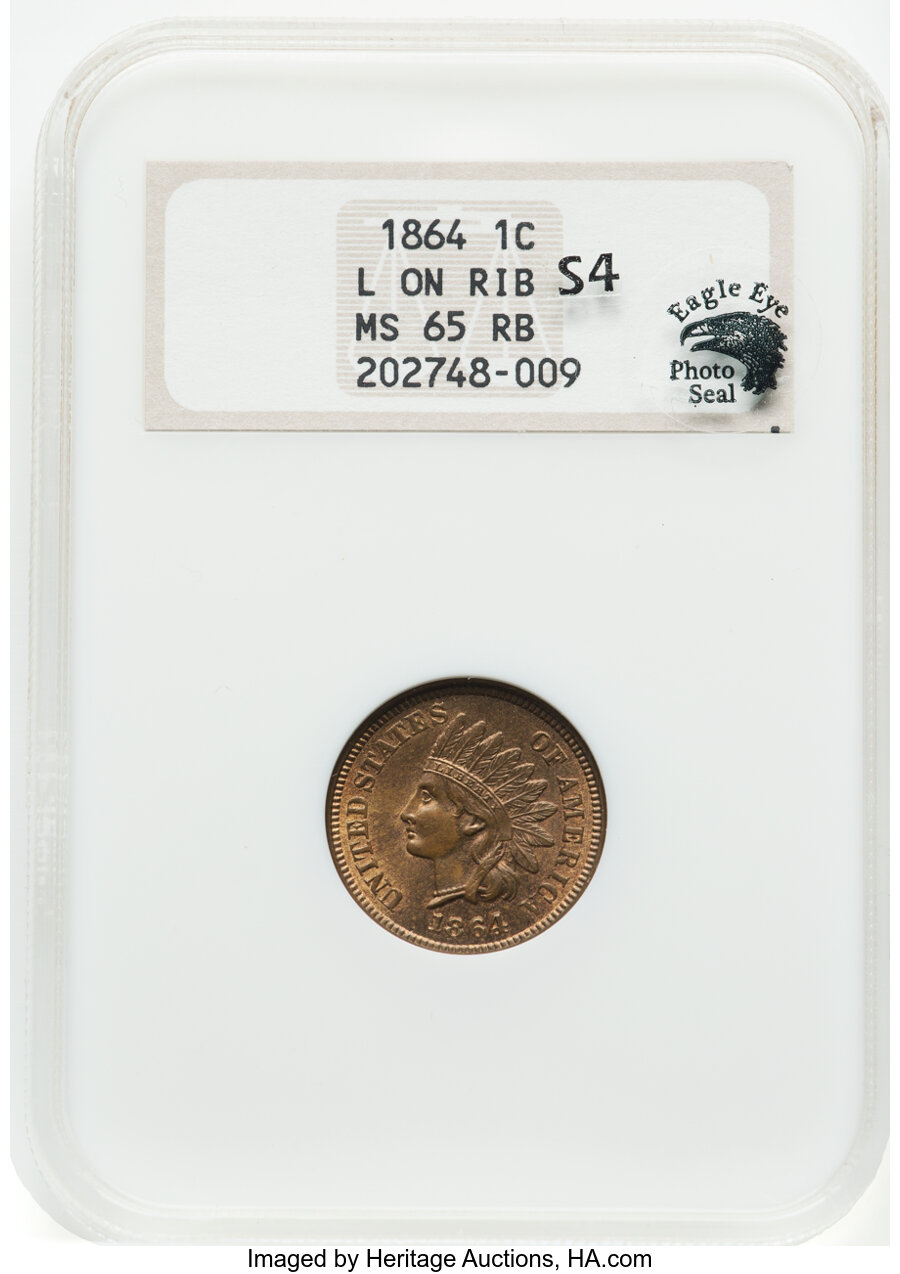 1864 1c Bronze, Doubled Die, FS-1101, S-4 MS RB