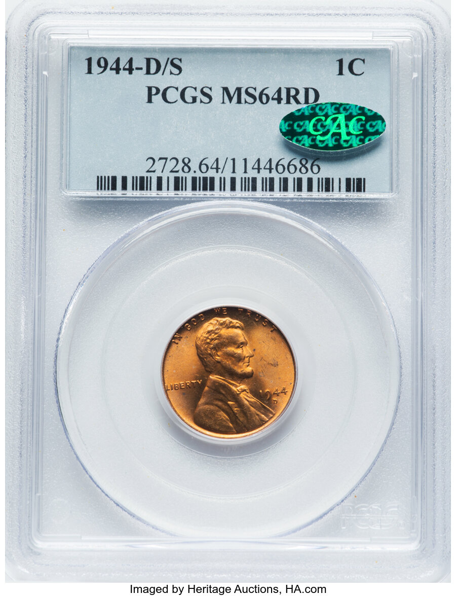 1944-D/S 1C MS64 Red PCGS. CAC. PCGS Population: (58/53). NGC Census: (2/5). CDN: $900 Whsle. Bid for NGC/PCGS MS64. Mintag...