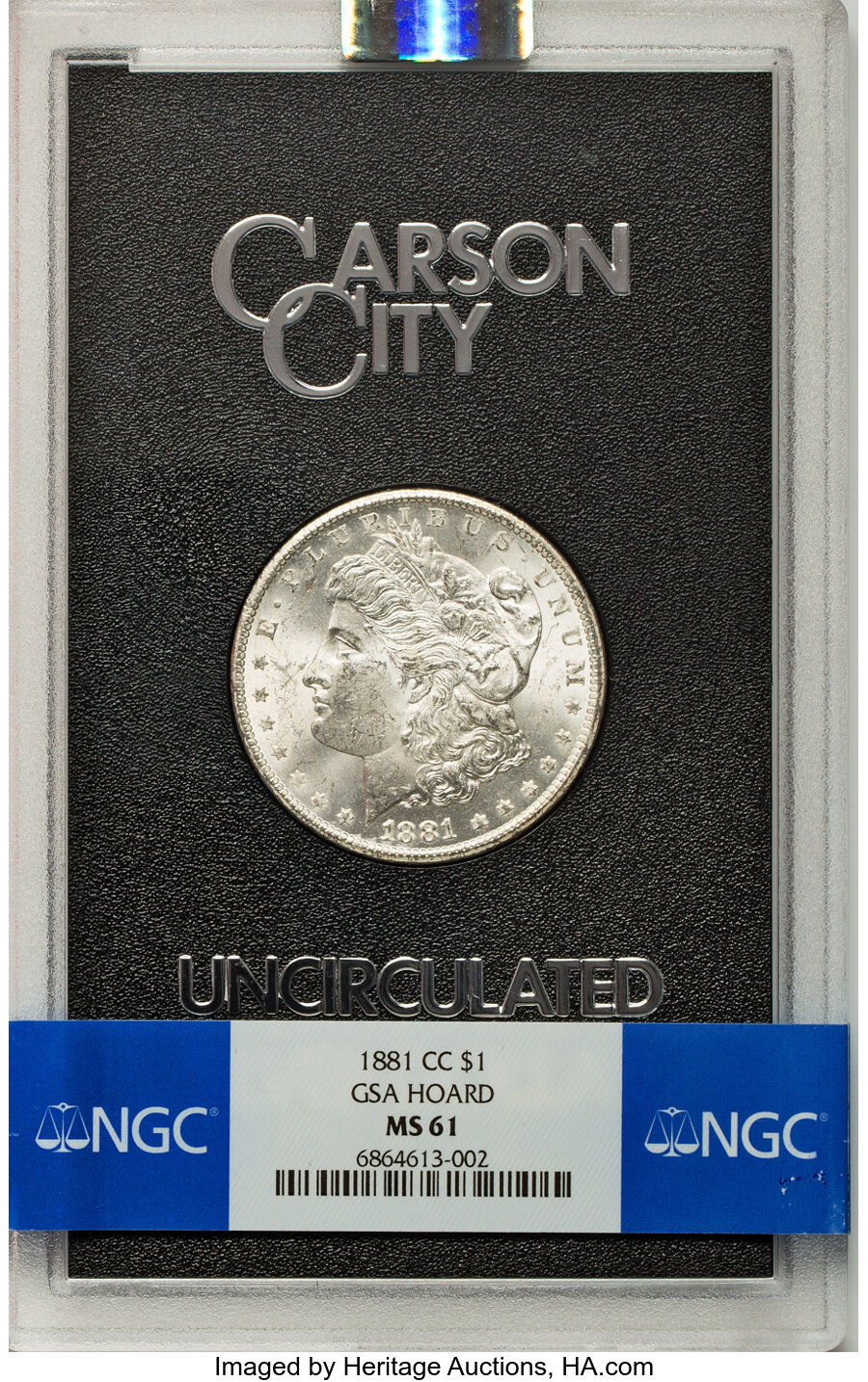 1881-CC $1 GSA Hoard MS61 NGC. NGC Census: (131/11953). PCGS Population: (5/829). CDN: $660 Whsle. Bid for NGC/PCGS MS61. M...