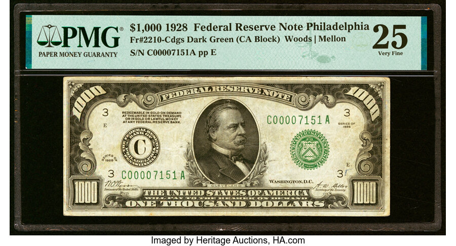 Fr. 2210-C $1,000 1928 Federal Reserve Note. PMG Very Fine 25....
