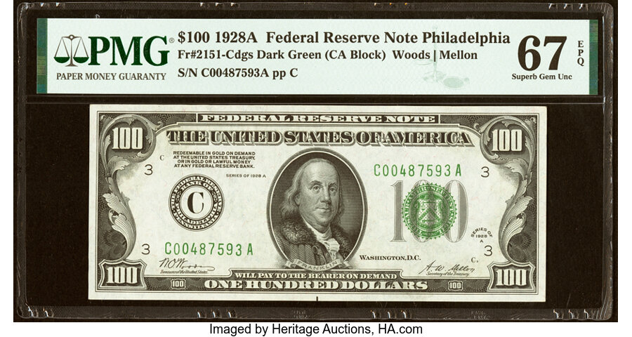 Fr. 2151-C $100 1928A Federal Reserve Note. PMG Superb Gem Unc 67 EPQ....