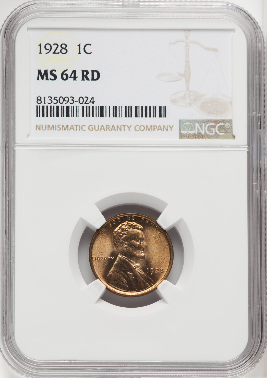 1928 1C MS64 Red NGC. NGC Census: (174/309). PCGS Population: (456/1199). CDN: $60 Whsle. Bid for NGC/PCGS MS64. Mintage 13...