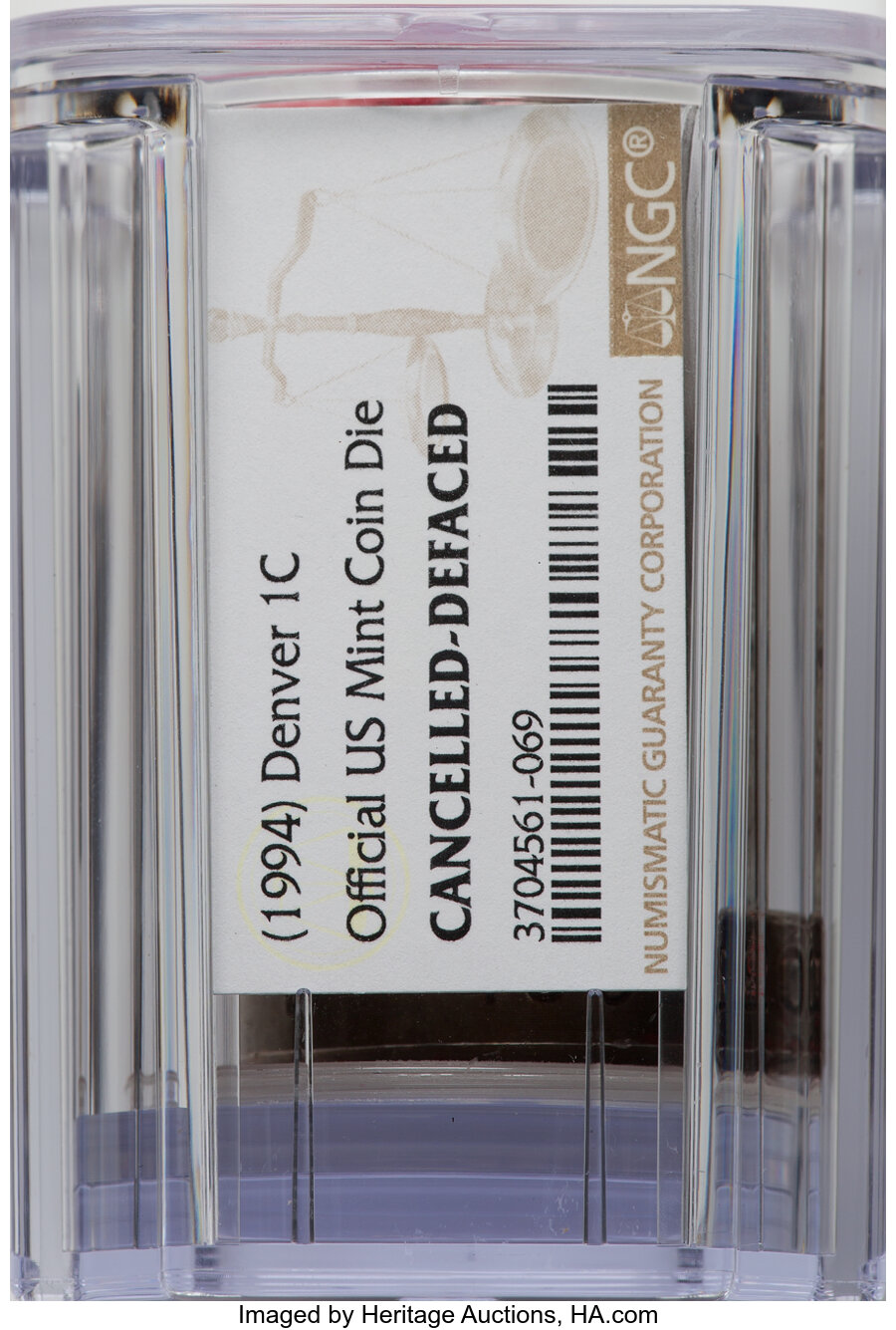 (1994)-D 1C Official U.S. Mint Coin Die -- Cancelled, Defaced -- NGC....