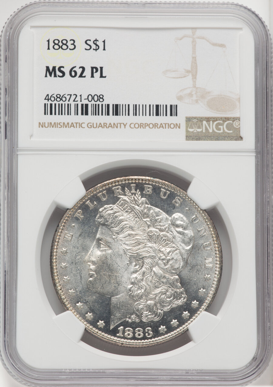 1883 $1 MS62 Prooflike NGC. NGC Census: (87/411). PCGS Population: (119/656). CDN: $121 Whsle. Bid for NGC/PCGS MS62. Minta...