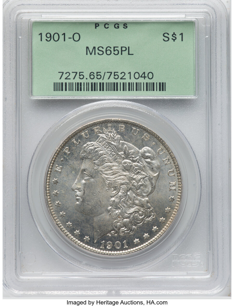 1901-O $1 MS65 Prooflike PCGS. VAM-6B. PCGS Population: (176/29). NGC Census: (153/20). CDN: $500 Whsle. Bid for NGC/PCGS M...