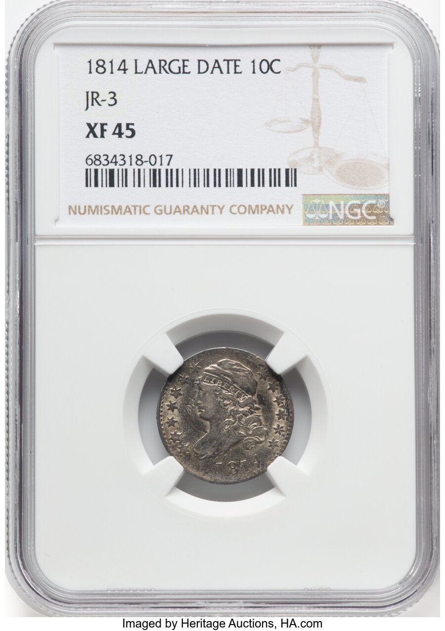 1814 10c Large Date, JR-3 AG3 CAC thumbnail 10