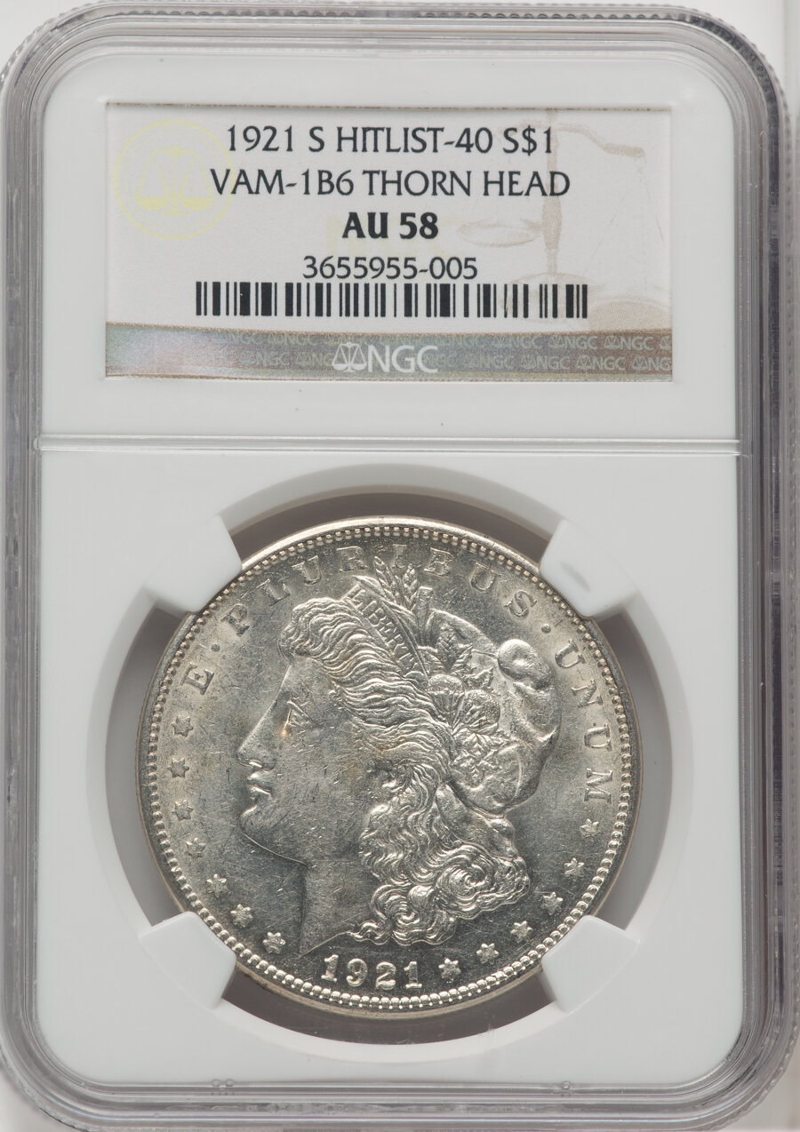1921-S $1 Thorn Head, VAM-1B6, Hitlist-40, AU58 NGC. NGC Census: (0/0). PCGS Population: (21/56). CDN: $105 Whsle. Bid for ...