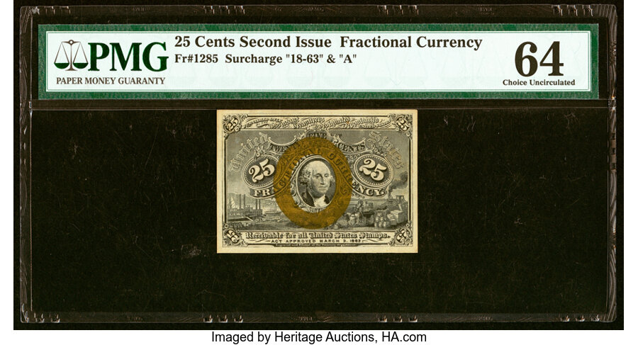  25c Head of George Washington in Bronze Oval Frame (Fr. 1285) thumbnail 8