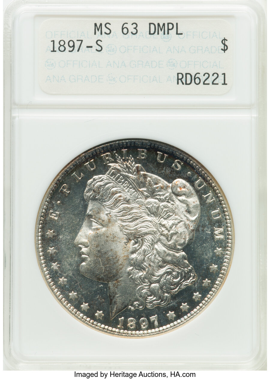 1897-S $1 MS63 Deep Mirror Prooflike PCGS. PCGS Population: (61/137). NGC Census: (43/144). CDN: $425 Whsle. Bid for NGC/PC...