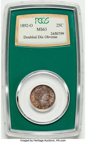 image for: 1892-O 25C Doubled Die Obverse, FS-101, MS63 PCGS (Regency Holder). PCGS Population: (2/2). NGC Census: (1/1). MS63. Mintag...