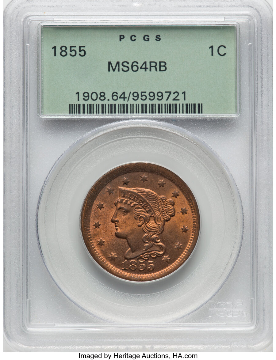 1855 1c Upright 55, N-8 MS RB