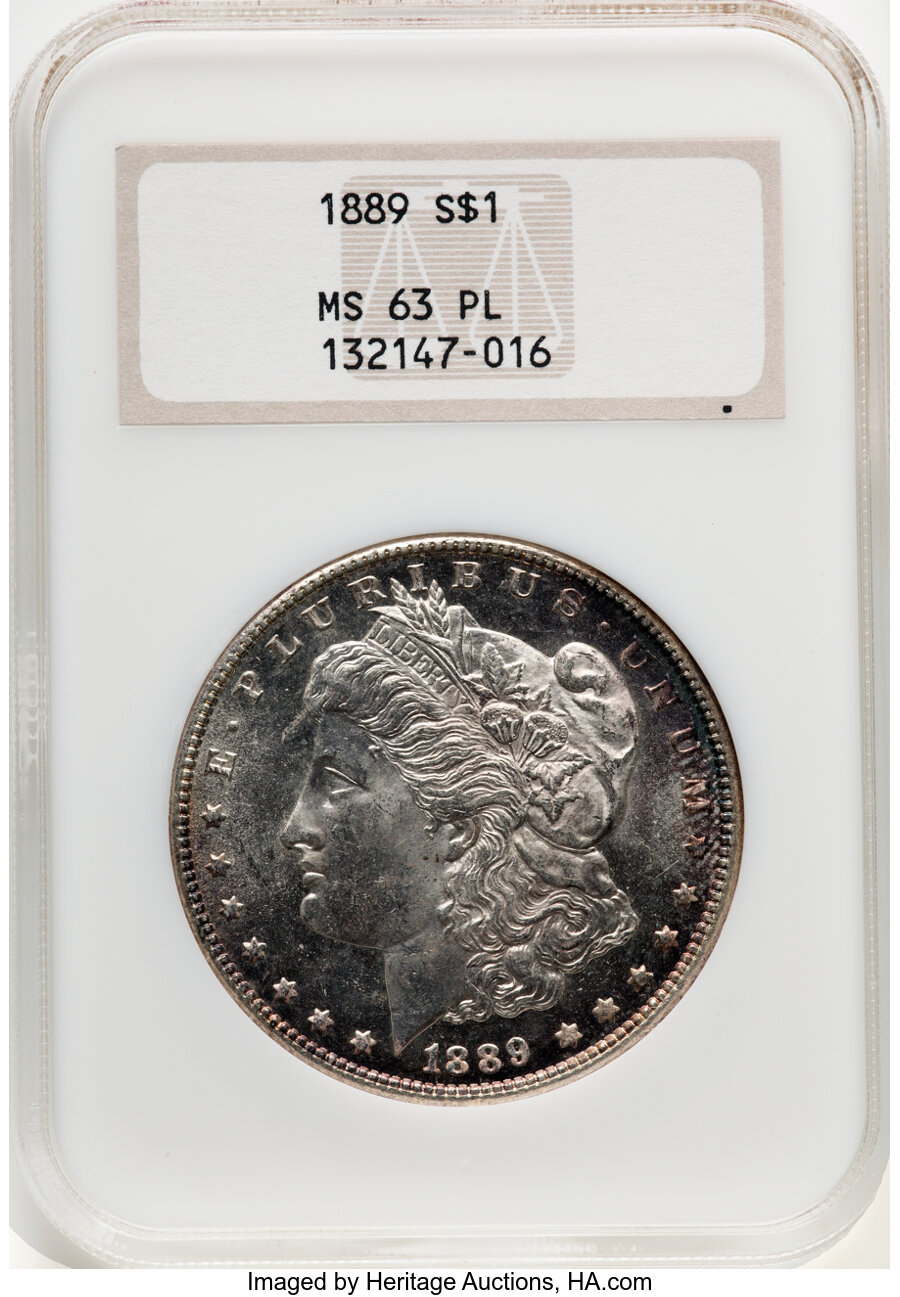 1889 $1 MS63 Prooflike NGC. NGC Census: (146/154). PCGS Population: (168/160). CDN: $148.50.Whsle. Bid for NGC/PCGS MS63. M...