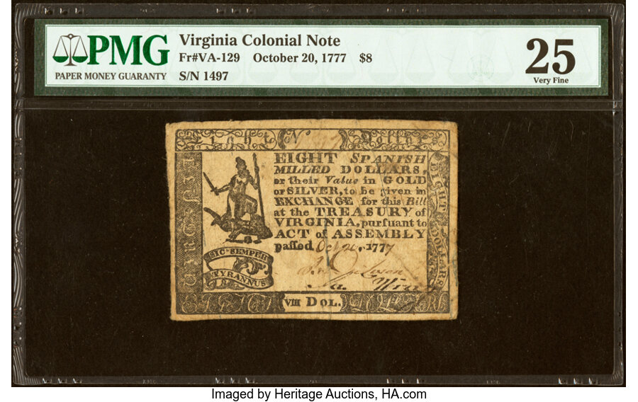 Oct 20, 1777 $8  Virginia (Fr. VA129) thumbnail 9