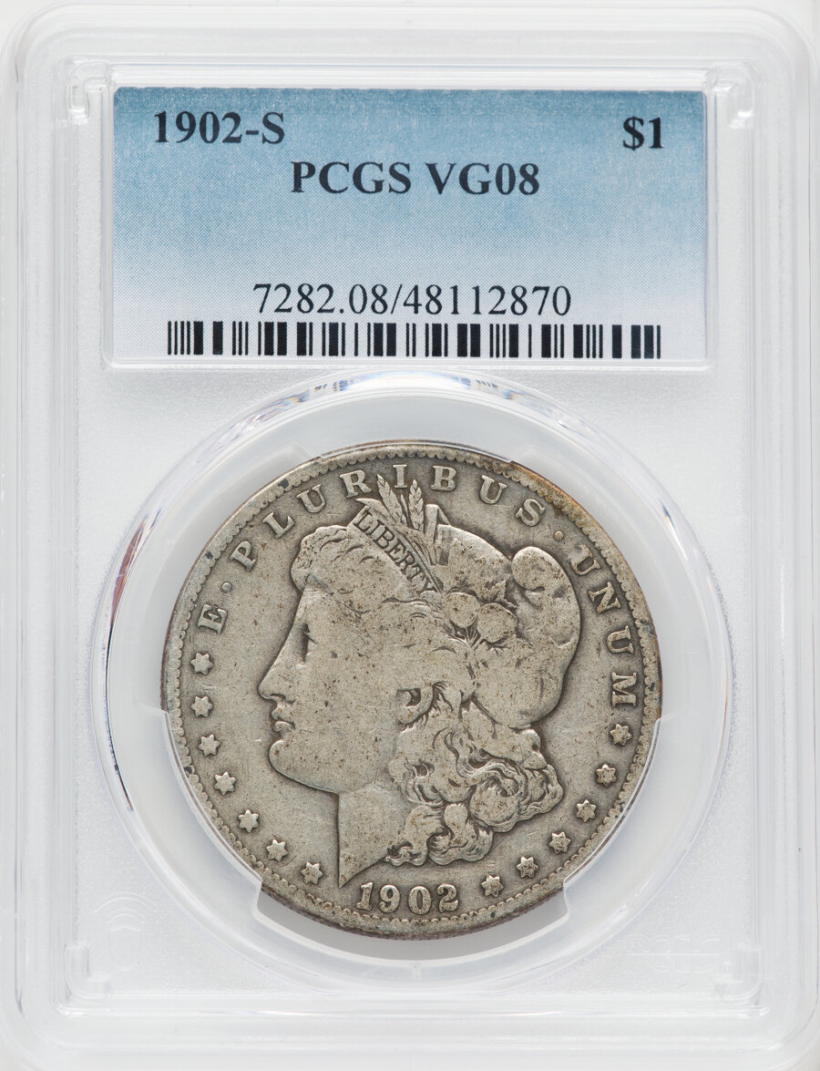 1902-S $1 VG8 PCGS. PCGS Population: (46/6891). NGC Census: (41/4272). CDN: $82 Whsle. Bid for NGC/PCGS VG8 . Mintage 1,530...