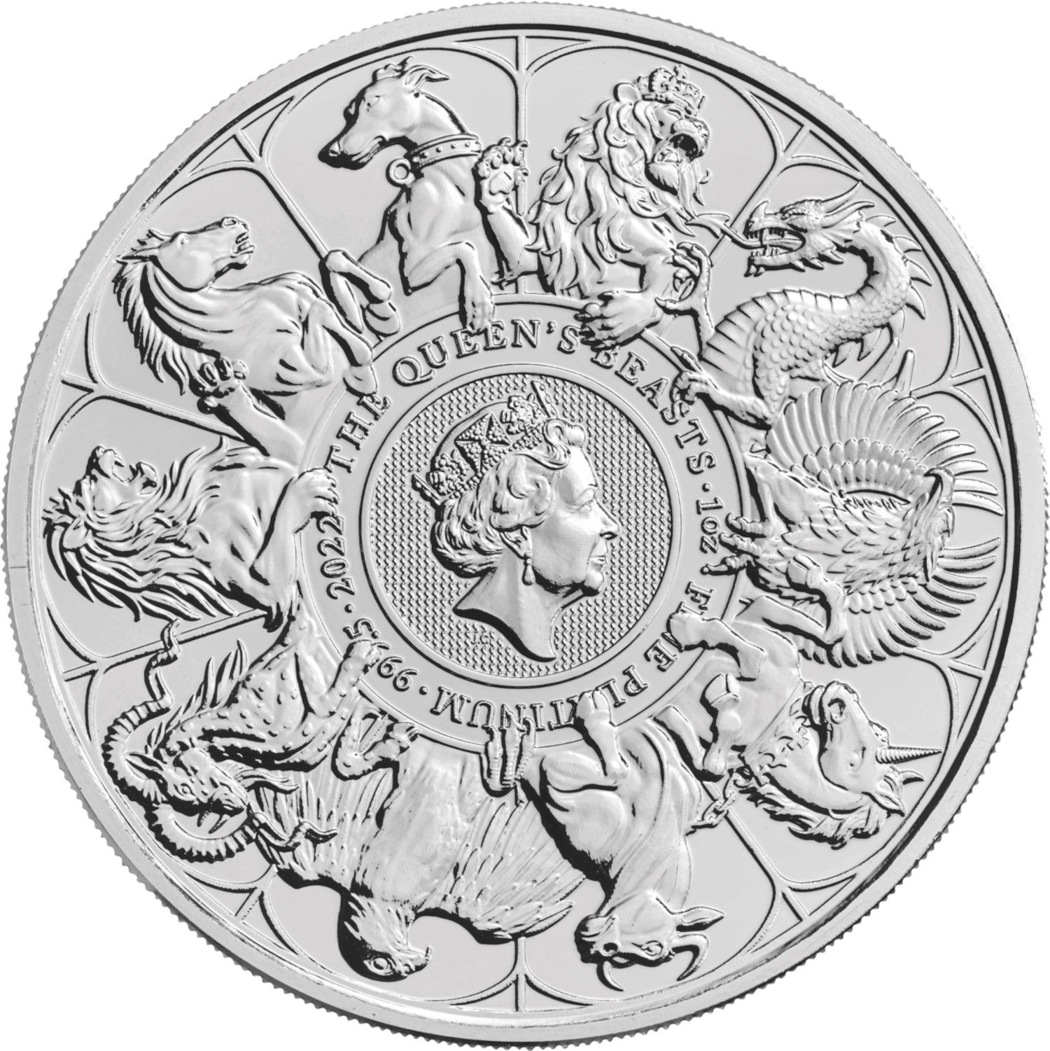 2022 £100 Platinum, Elizabeth II, Queen's Beasts MS