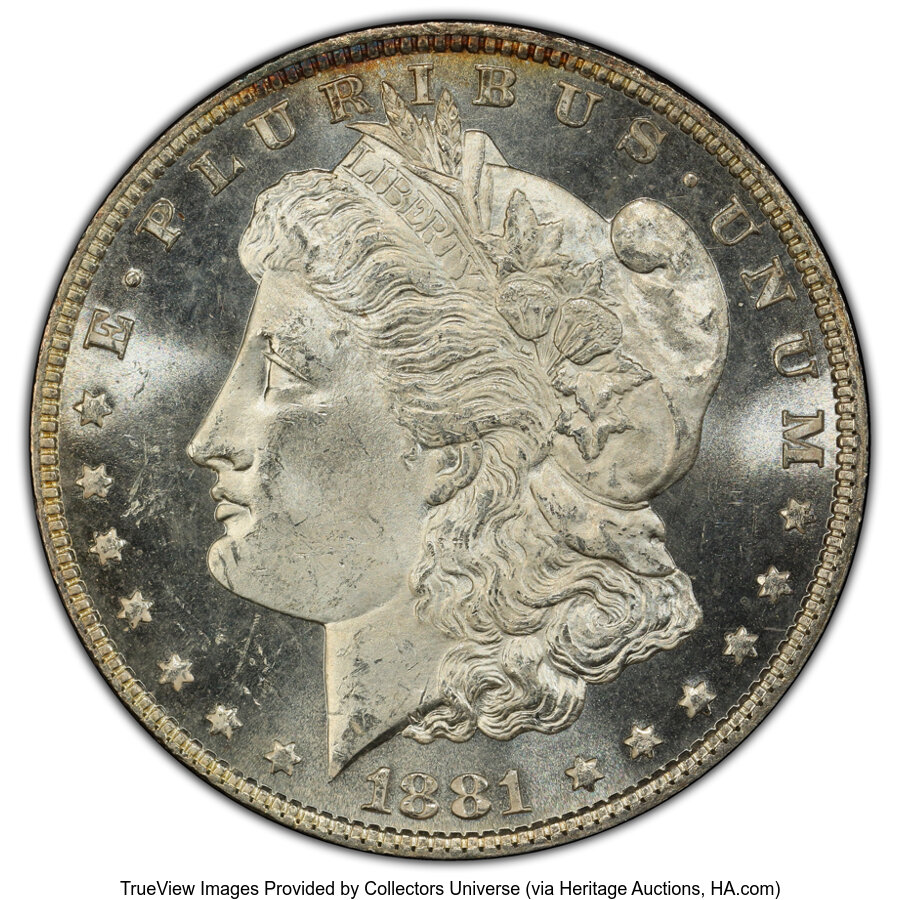 1881 $1 MS63 Prooflike PCGS. PCGS Population: (144/120). NGC Census: (90/103). CDN: $175 Whsle. Bid for NGC/PCGS MS63. Mint...