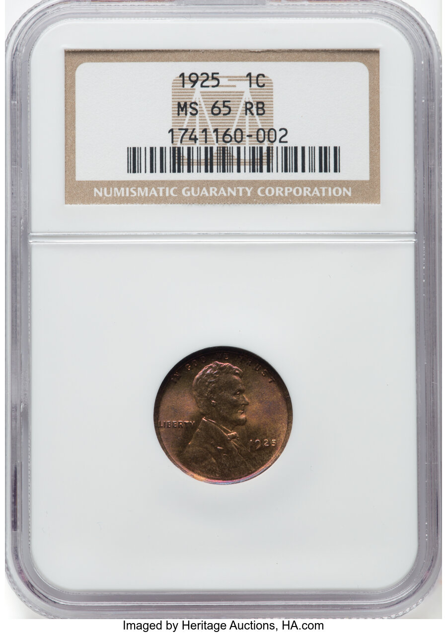 1925 1C MS65 Red and Brown NGC. NGC Census: (90/15). PCGS Population: (87/17). CDN: $65 Whsle. Bid for NGC/PCGS MS65. Minta...