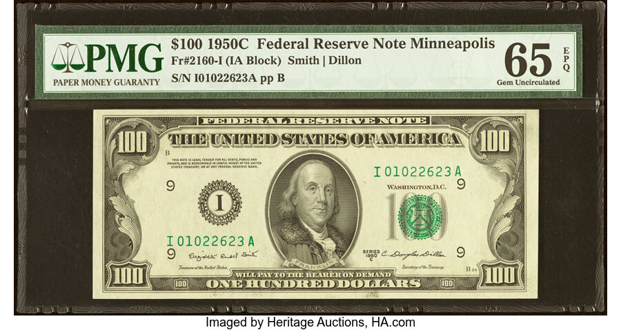 Fr. 2160-I $100 1950C Federal Reserve Note. PMG Gem Uncirculated 65 EPQ....