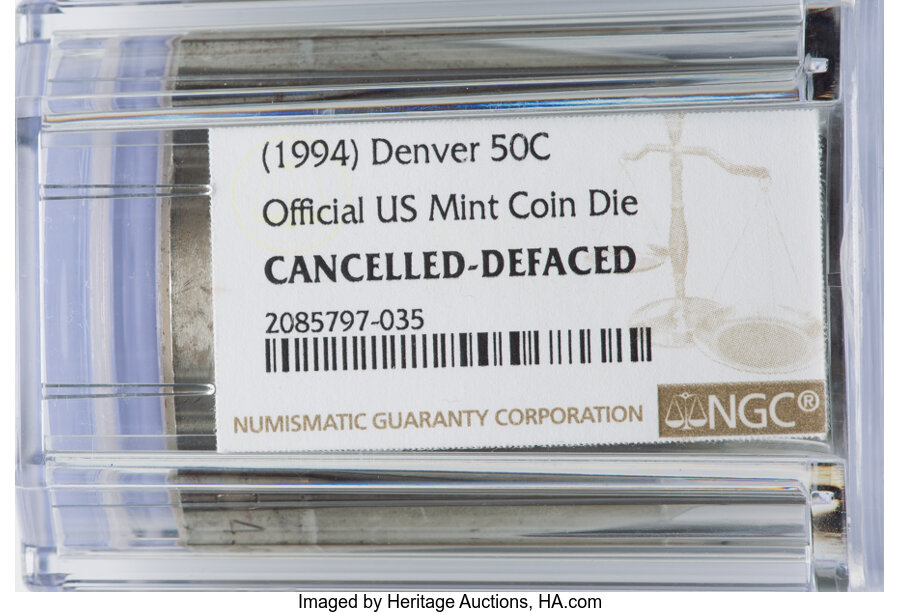 (1994)-D 50C Half Dollar Coin Die, Official U.S. Mint, -- Cancelled, Defaced -- NGC. ...