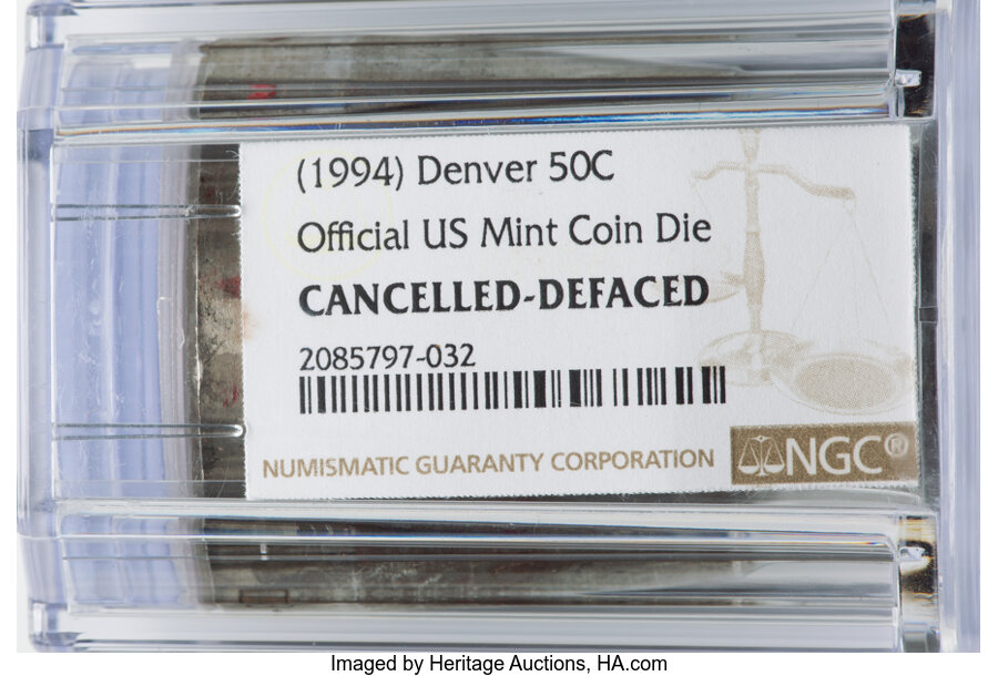 (1994)-D 50C Half Dollar Coin Die, Official U.S. Mint, -- Cancelled, Defaced -- NGC. ...