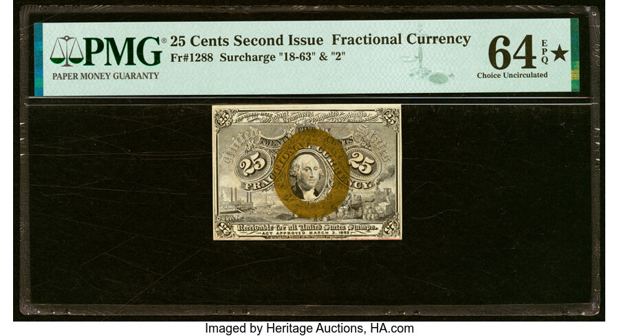  25c Head of George Washington in Bronze Oval Frame (Fr. 1288) thumbnail 20