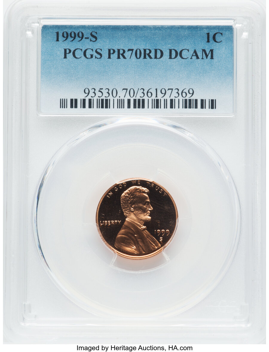 1999-S 1C PR70 Deep Cameo PCGS. PCGS Population: (991). NGC Census: (834). ...