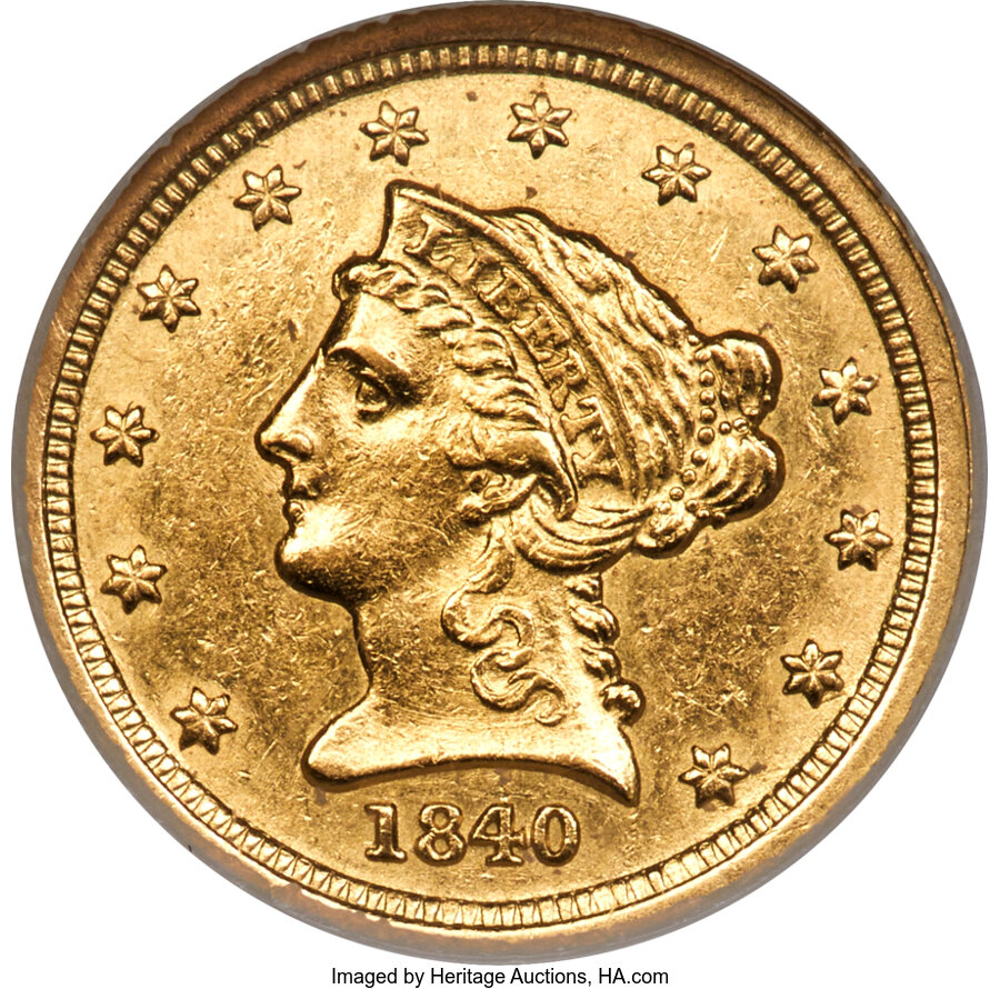 1840-C $2 1/2 AU58 NGC. CAC. Variety 1....