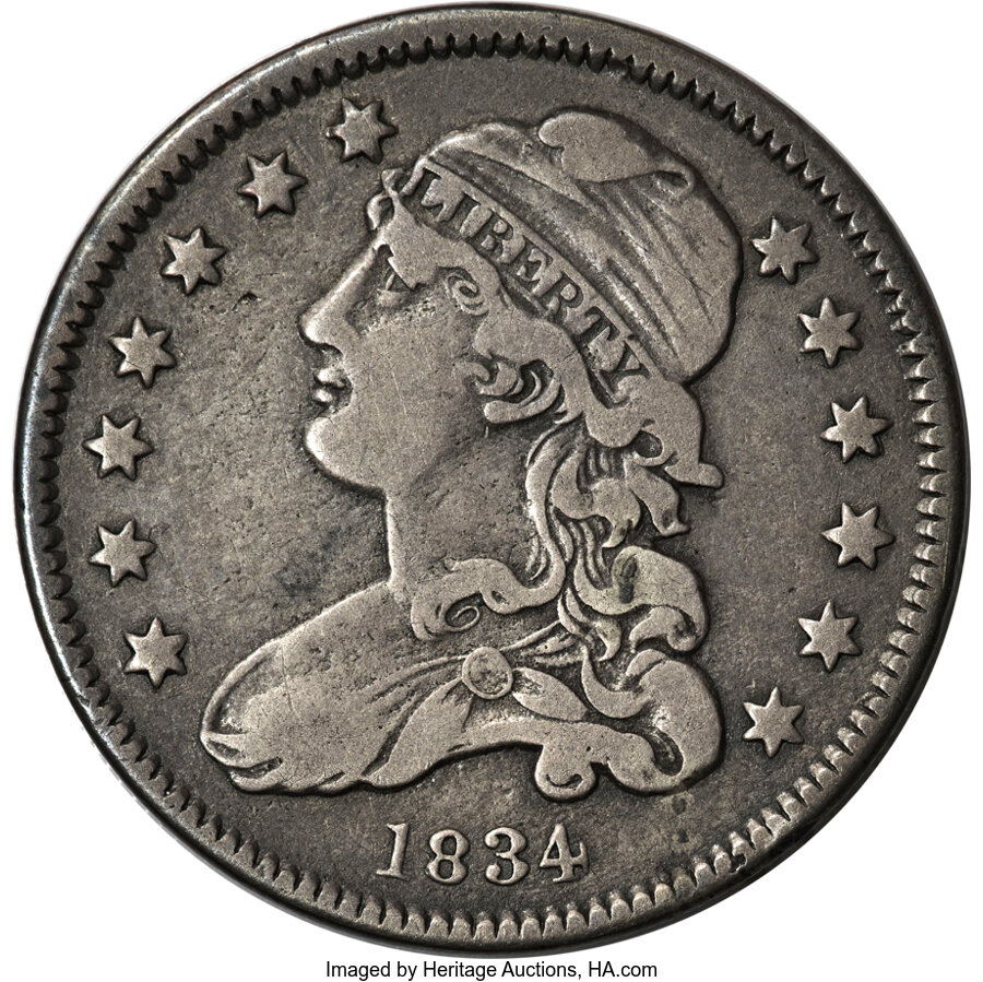 1834 25C B-4, R.1, VF20 PCGS. Tompkins Die State 1/3. Ex: Jon D. Lusk Collection.Ex: Iverson (9/1/1978). ...