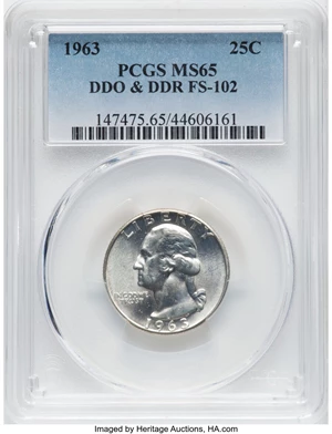 image for: 1963 25C Doubled Die Obverse and Reverse, FS-102, MS65 PCGS. PCGS Population: (34/7). NGC Census: (9/6). CDN: $125 Whsle. B...