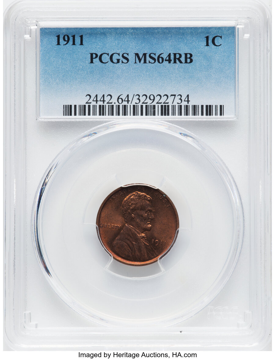 1911 1C MS64 Red and Brown PCGS. PCGS Population: (387/127). NGC Census: (219/112). CDN: $60 Whsle. Bid for NGC/PCGS MS64. ...